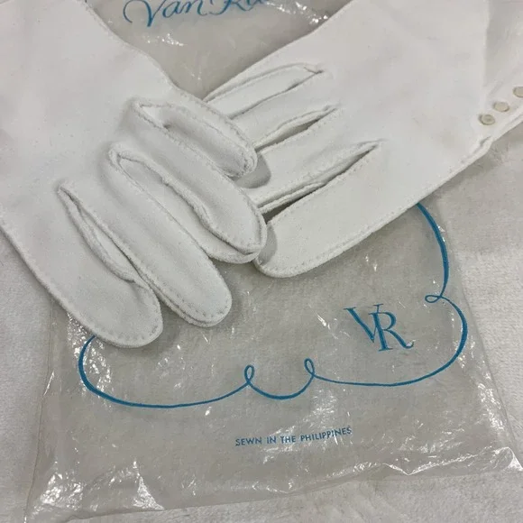 Vintage Women's Van Raalte White Driving Gloves Button Embellished Nylon Formal - Picture 5 of 11